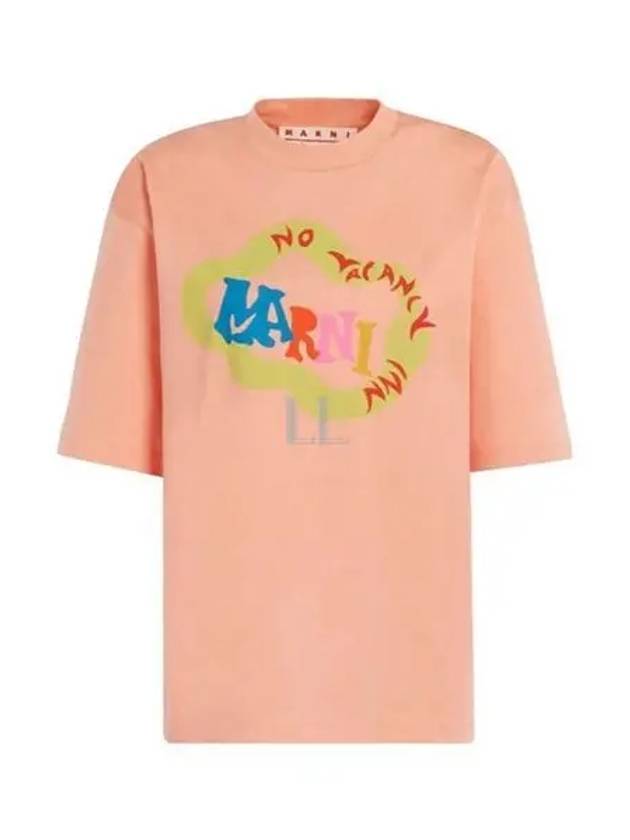 No Vacation In Snake Logo Print Short Sleeve T-Shirt Light Peach - MARNI - BALAAN 2