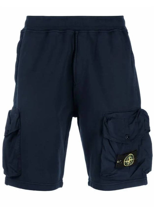 Men's Waffen Patch Cotton Fleece Bermuda Shorts Navy - STONE ISLAND - BALAAN 1