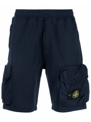 Men's Wappen Patch Cotton Fleece Bermuda Shorts Navy - STONE ISLAND - BALAAN 1