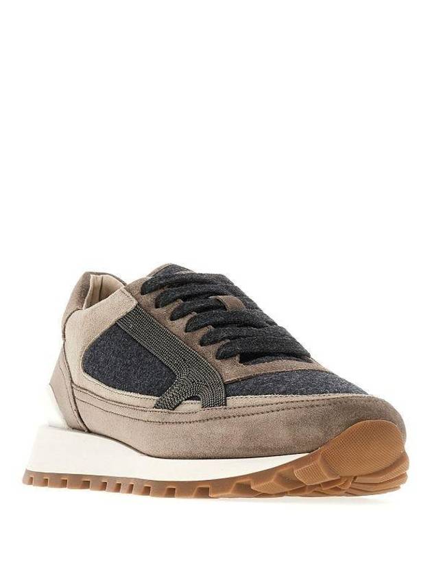 Suede And Virgin Wool Flannel Precious Contour Low Top Sneakers Dark Grey - BRUNELLO CUCINELLI - BALAAN 4