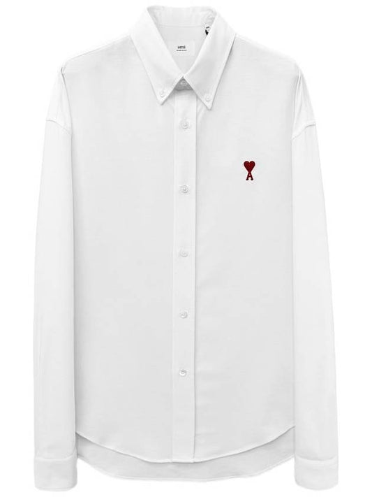 Button Down Boxy Fit Oxford Long Sleeve Shirt Natural White - AMI - BALAAN 2