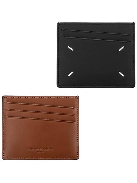 Stitched Two-tone Leather Card Wallet Brown Black - MAISON MARGIELA - BALAAN 2