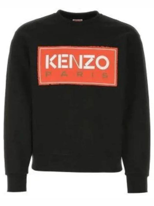 Paris Logo Patch Print Round Neck Cotton Sweatshirt Black - KENZO - BALAAN 2