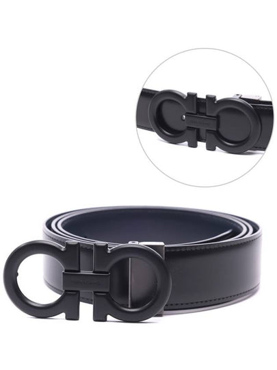 Reversible Gancini Leather Belt Black Navy - SALVATORE FERRAGAMO - BALAAN 2