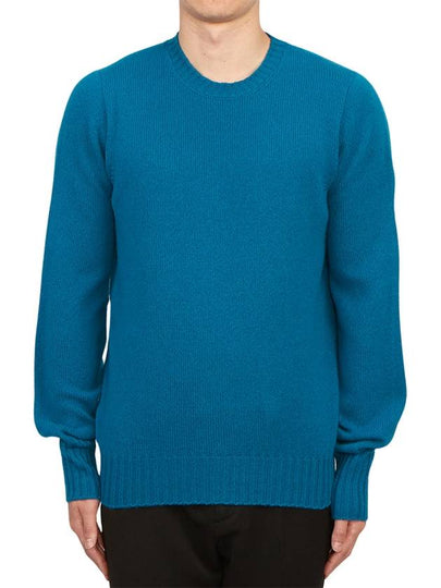 Crew Neck Lambswool Knit Top Blue - DRUMOHR - BALAAN 2