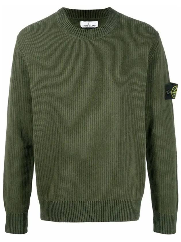 Wappen Patch Cotton Chenille Crew Neck Pullover Knit Top Khaki - STONE ISLAND - BALAAN 2