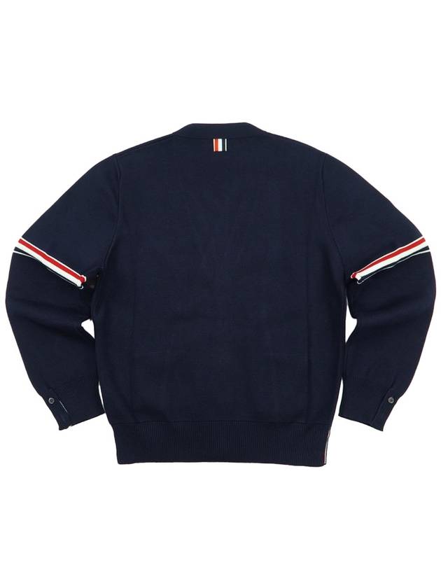 Milano Stitch Sprite Armband Cotton V-neck Cardigan Navy - THOM BROWNE - BALAAN 8