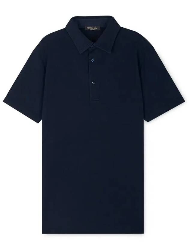 Men's Cotton Short Sleeve Polo Shirt Navy - LORO PIANA - BALAAN 4