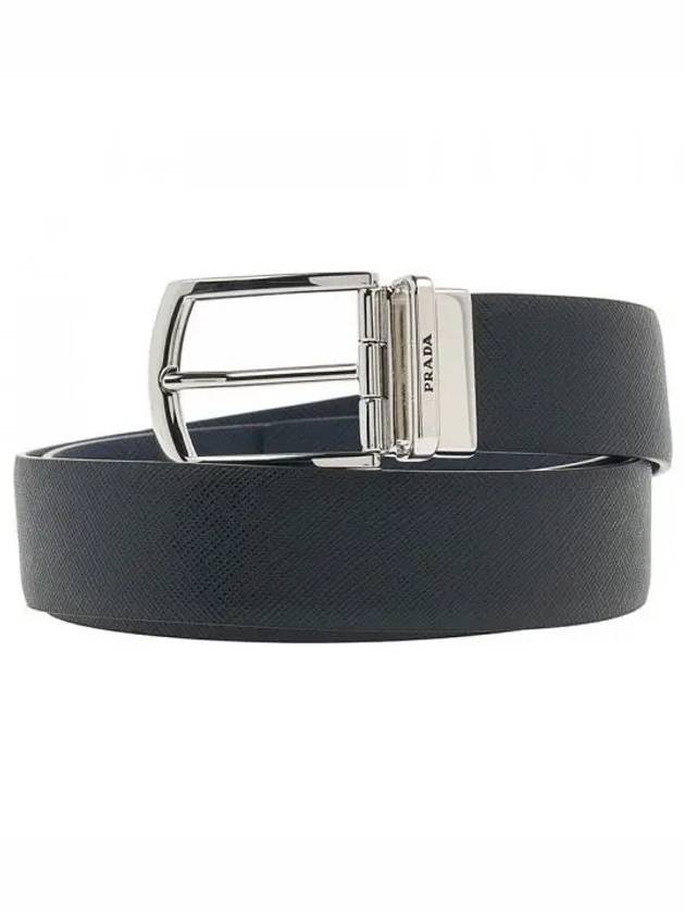 Saffiano Leather Reversible Belt Black Baltic Blue - PRADA - BALAAN 2