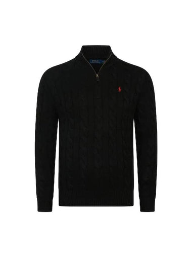 Men's Embroidery Pony Cable Half Zip Up Knit Top Black - POLO RALPH LAUREN - BALAAN 1