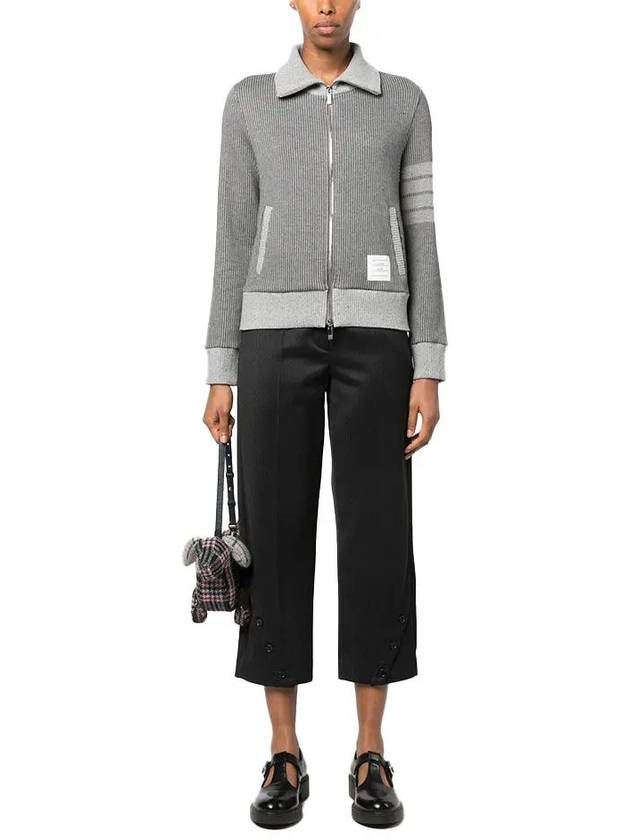 Women's 4-Bar Funnel-Neck Zip-Up Jacket Grey - THOM BROWNE - BALAAN 3