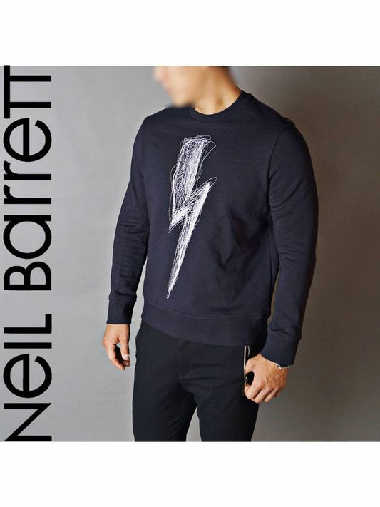 Thunder Big Embroidered Logo Sweatshirt Dark Navy - NEIL BARRETT - BALAAN 1