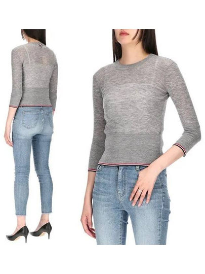 Women's Wool Rib 3/4 Sleeve Crew Neck Pullover Knit Top Light Gray - THOM BROWNE - BALAAN 2