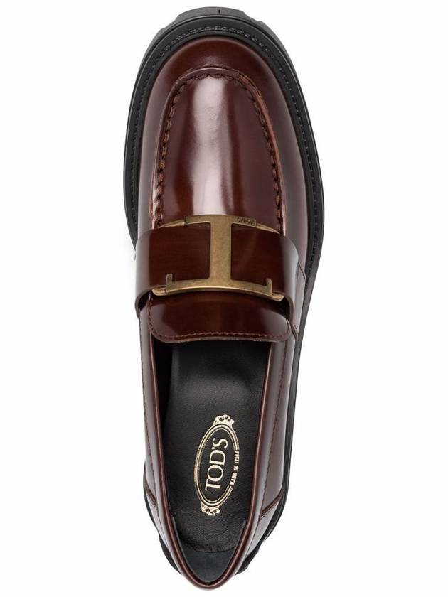 T Logo Leather Loafer Heels Brown - TOD'S - BALAAN 3