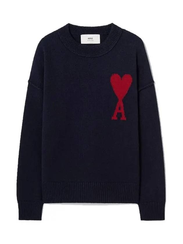 Big Heart Logo Wool Knit Top Navy - AMI - BALAAN 2