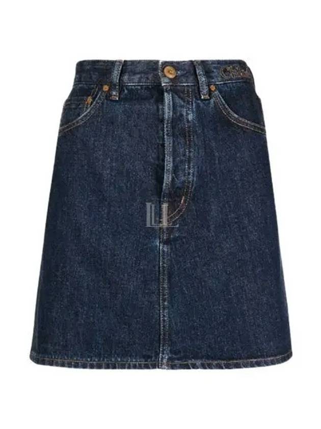 Women's Mini Denim Iconic A-Line Skirt Navy - CHLOE - BALAAN 2