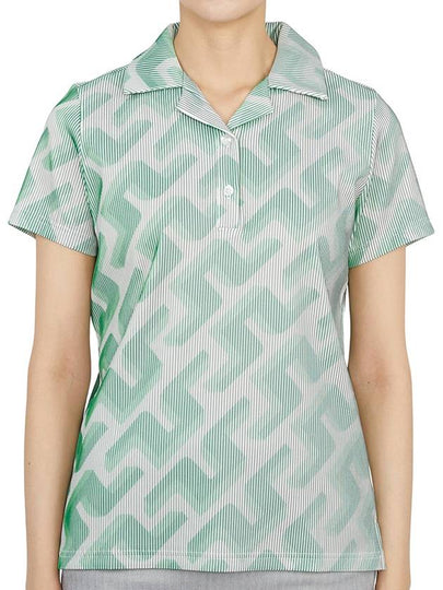 Women's Solange 3D Lip Monogram Short Sleeve PK Shirt Green - J.LINDEBERG - BALAAN 2