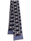 Salvatore Noville Gancini Scarf Suaki Navy Blue Ivory - SALVATORE FERRAGAMO - BALAAN.