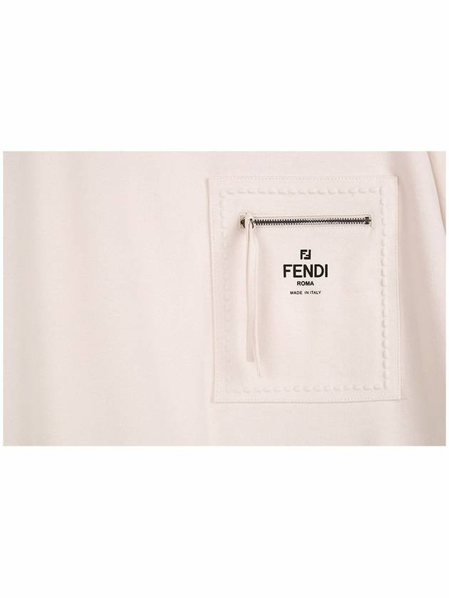 Women's Zipper Pocket Signature Logo Sweatshirt Cream - FENDI - BALAAN.