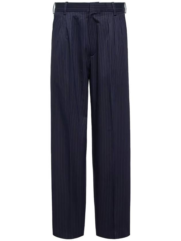 Pleated Suit Striped Paris Label Pocket Cotton Straight Pants Navy - KENZO - BALAAN 1