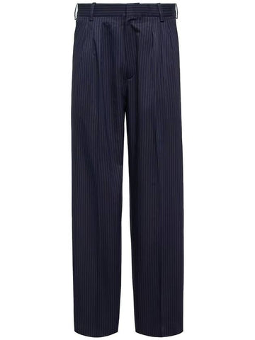 Pleated Suit Striped Paris Label Pocket Cotton Straight Pants Navy - KENZO - BALAAN 1