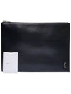 Women s 607782 Black Leather YSL Silver Logo Clutch - SAINT LAURENT - BALAAN 10