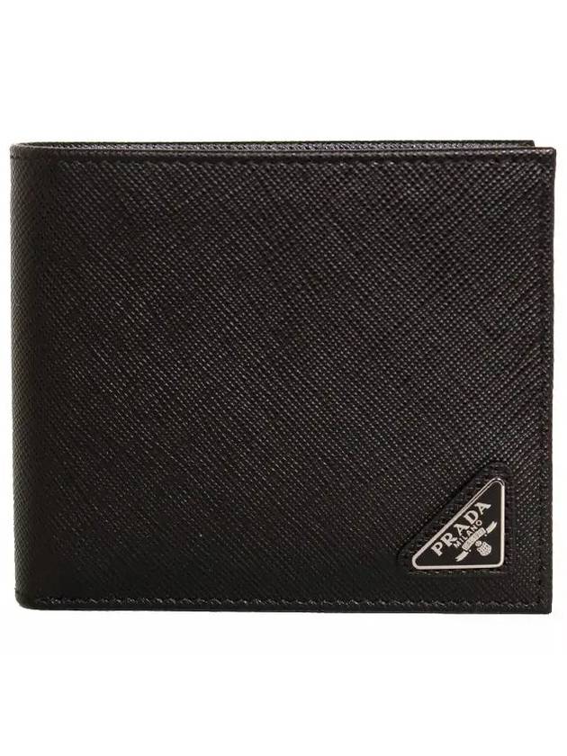 Triangle Logo Saffiano Half Wallet Black - PRADA - BALAAN 3