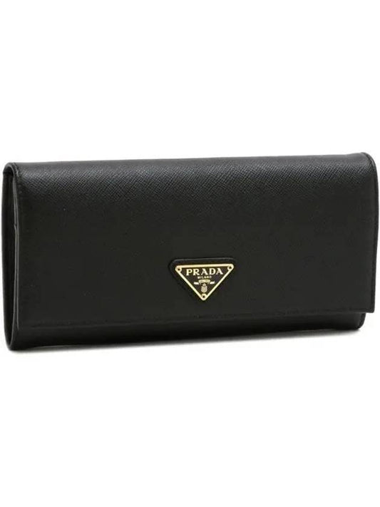 Saffiano Triangular Logo Flap Long Wallet Black - PRADA - BALAAN 2