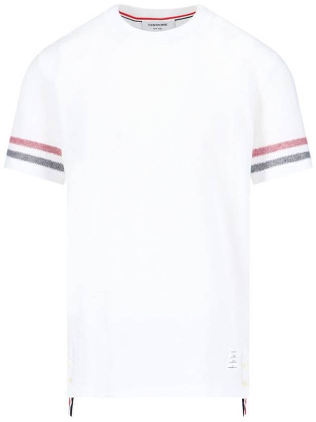 Textured Cotton Stripe Short Sleeve T-Shirt White - THOM BROWNE - BALAAN 2