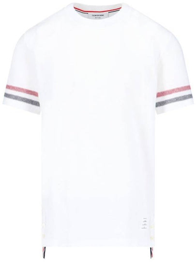 Textured Cotton Stripe Short Sleeve T-Shirt White - THOM BROWNE - BALAAN 2