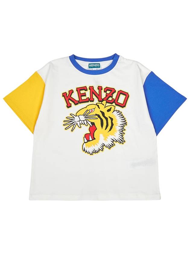 Kids Tiger Logo Print Short Sleeve T-Shirt White - KENZO - BALAAN 2