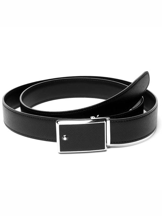 Plate Buckle Saffiano Leather Belt Black - MONTBLANC - BALAAN 2