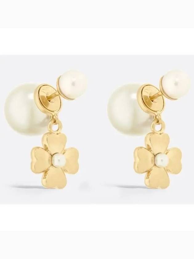 Tribales Resin Pearl Four Leaf Clover Earrings Gold - DIOR - BALAAN 2