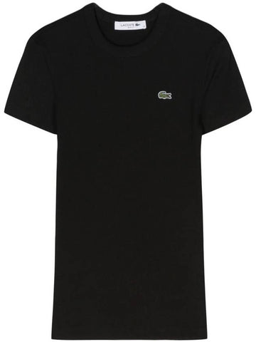 Slim Fit Ribbed Cotton Short Sleeve T-Shirt Black - LACOSTE - BALAAN 1