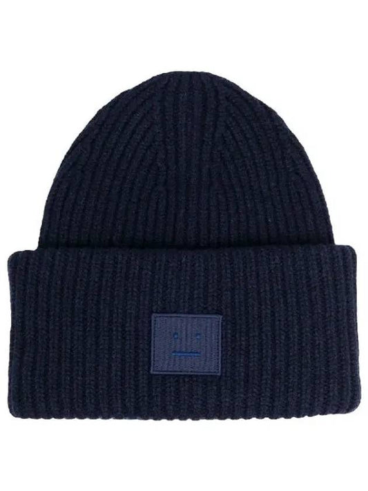 Face Patch Ribbed Wool Beanie Navy - ACNE STUDIOS - BALAAN 2