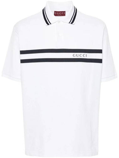 Logo Print Cotton Polo Shirt White - GUCCI - BALAAN 1