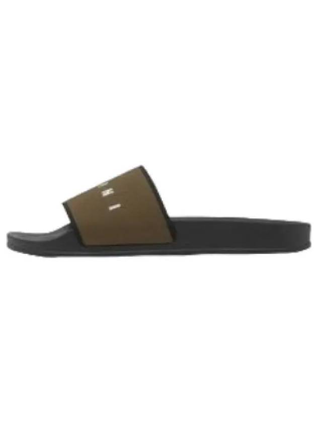 Logo Jacquard Rubber Slides Military Green Black Lily White Slippers - MARNI - BALAAN 1