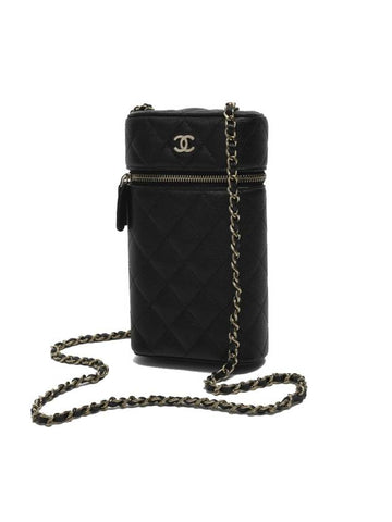 Classic Vanity Chain Grained Calfskin Phone Mini Bag Black - CHANEL - BALAAN 1