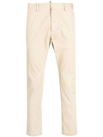 Men's Low-Rise Cotton Straight Pants Beige - DSQUARED2 - BALAAN 1