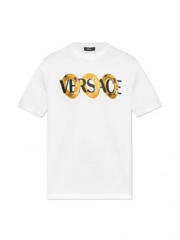 Logo Print Crew Neck Short Sleeve T-Shirt White - VERSACE - BALAAN 2