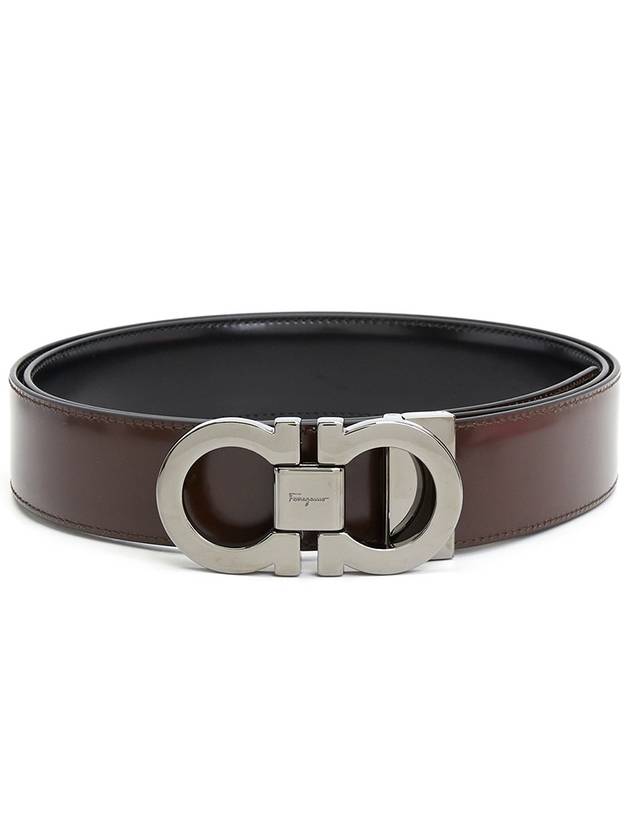 Double Gancini Reversible Leather Belt Black Auburn - SALVATORE FERRAGAMO - BALAAN 3