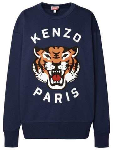 Lucky Tiger Embroidered Oversized Sweatshirt Navy - KENZO - BALAAN 1