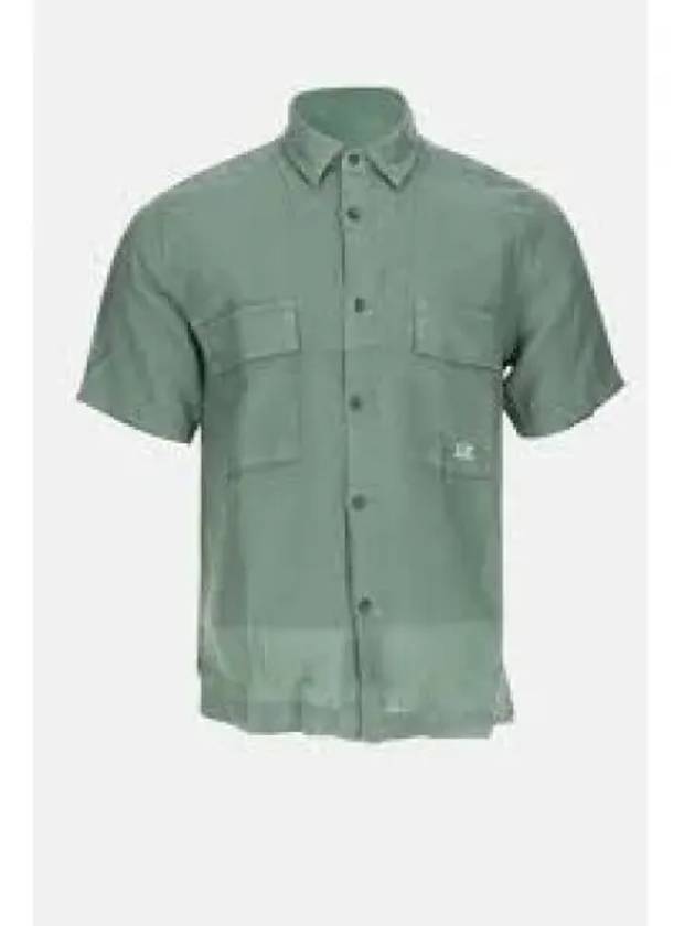 Linen Short Sleeve Shirt Green - CP COMPANY - BALAAN 2