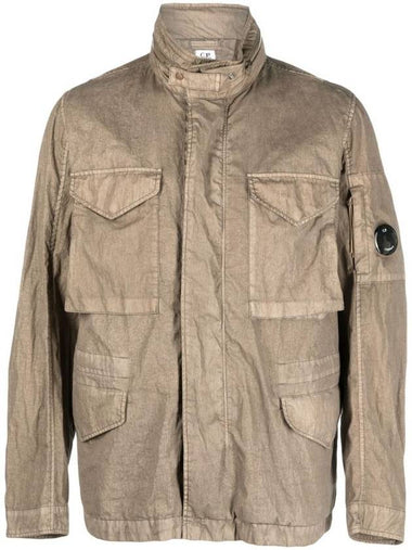 Cotton Blend Lens Wapen Zip-Up Jacket Brown - CP COMPANY - BALAAN 1