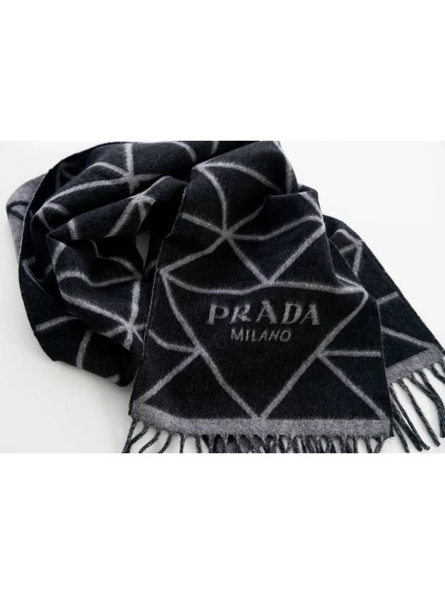 Logo Double Cashmere Muffler Black - PRADA - BALAAN 5