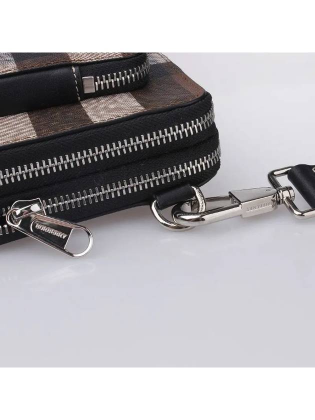 Checked Leather Compact Cross Bag Dark Birch Brown - BURBERRY - BALAAN.