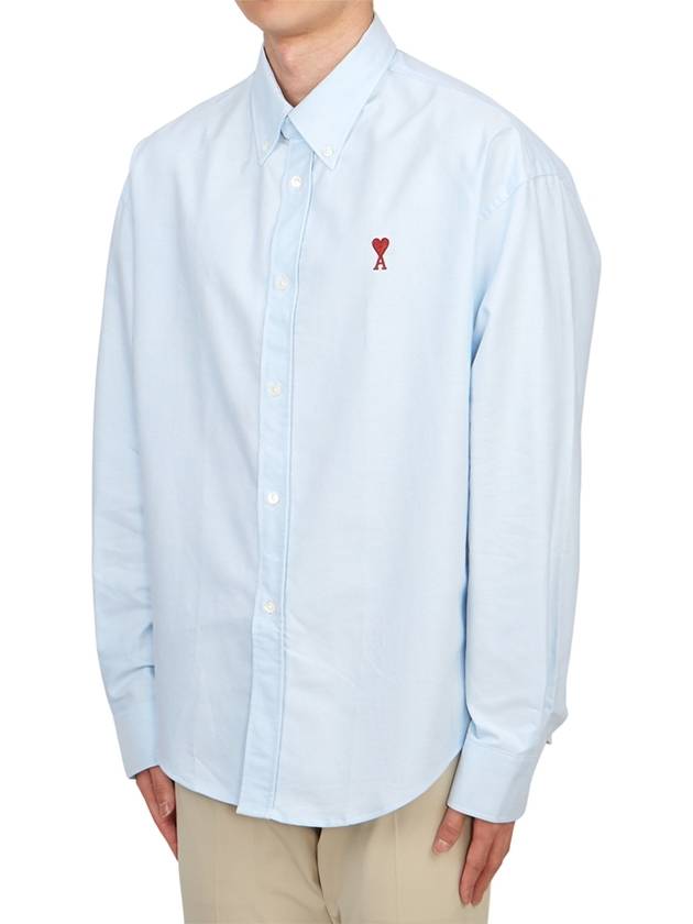 Heart Logo Boxy Fit Button Long Sleeve Shirt Sky Blue - AMI - BALAAN 5