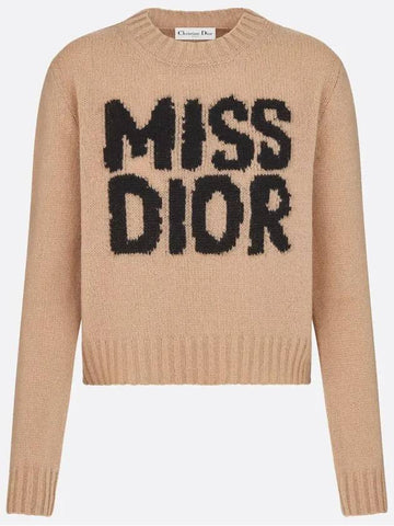 Miss Dior Graffiti Cashmere Silk Knit Top Beige - DIOR - BALAAN 1