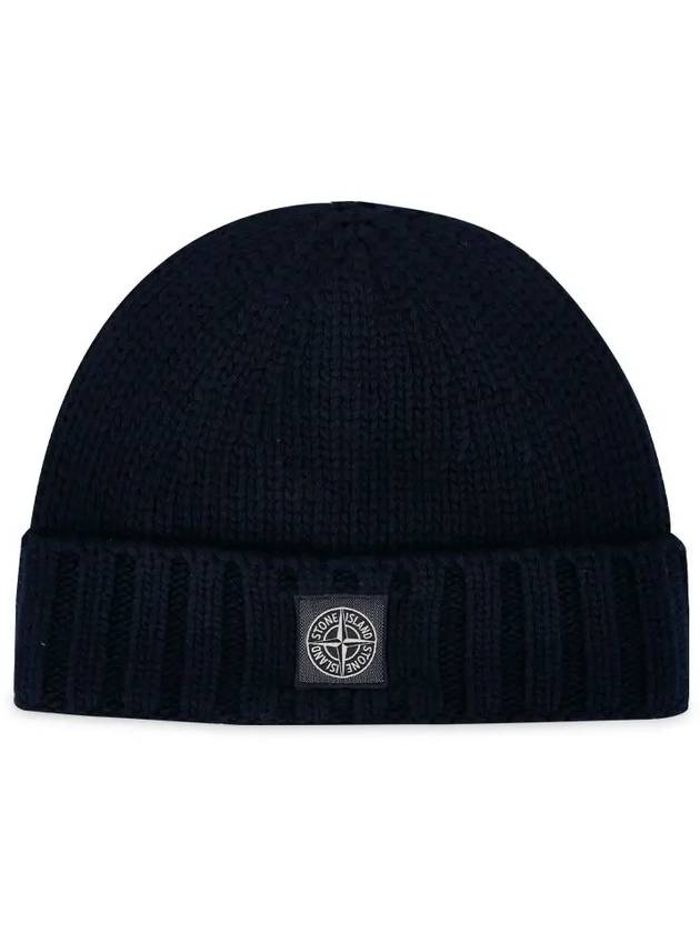 Logo Patch Wool Beanie Navy - STONE ISLAND - BALAAN 4