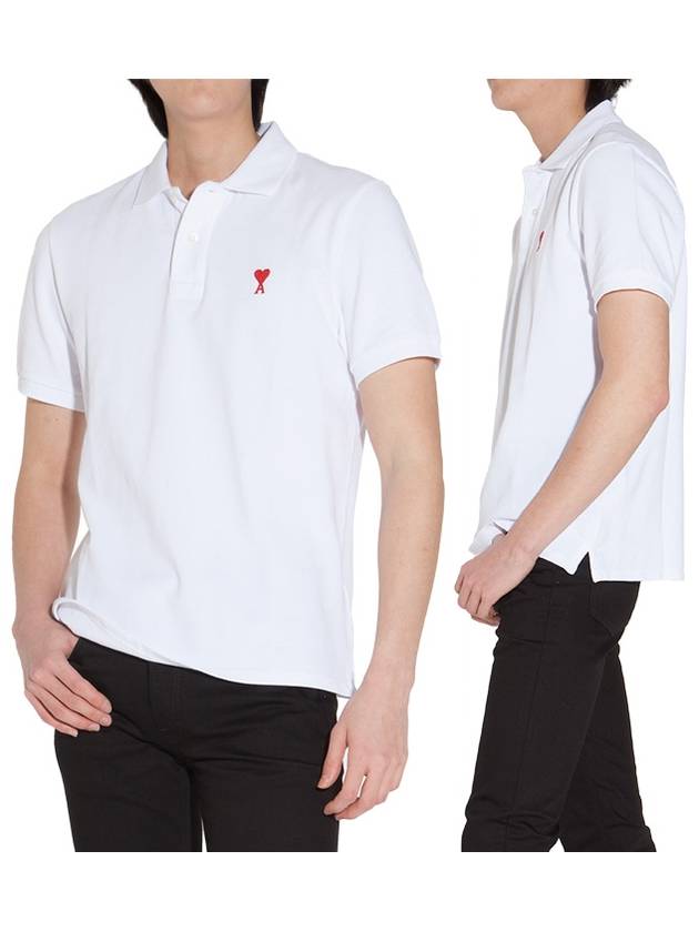 Heart Logo Polo Short Sleeve T Shirt BFUPL001 760 100 - AMI - BALAAN 1